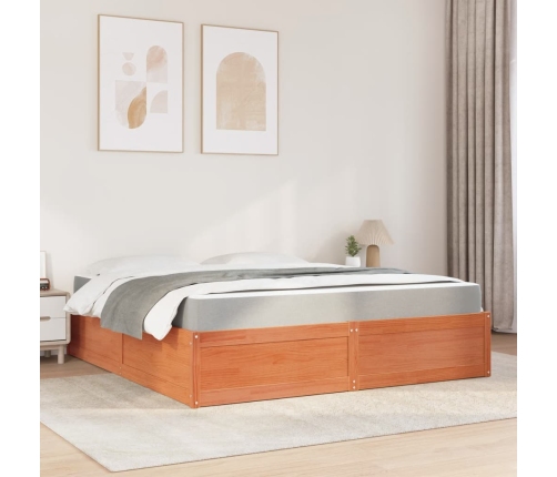 Cama con colchón madera maciza de pino marrón cera 180x200 cm