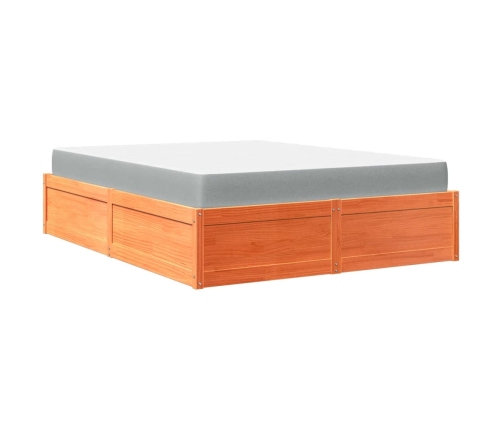 vidaXL Cama con colchón madera maciza de pino marrón cera 140x200 cm