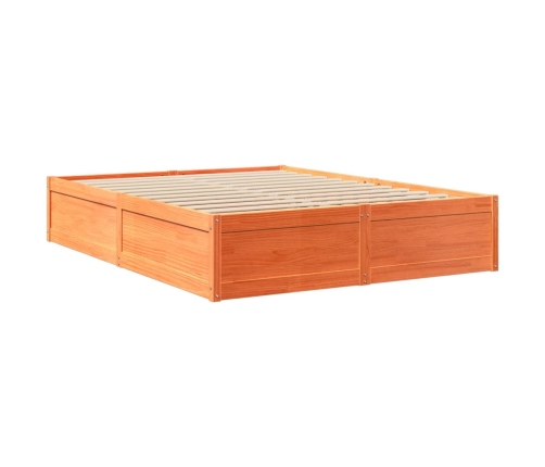 vidaXL Cama con colchón madera maciza de pino marrón cera 140x200 cm