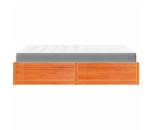 vidaXL Cama con colchón madera maciza de pino marrón cera 140x200 cm