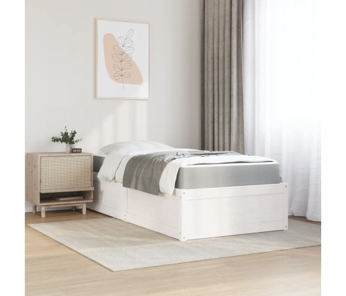 vidaXL Cama con colchón madera maciza de pino blanca 100x200 cm