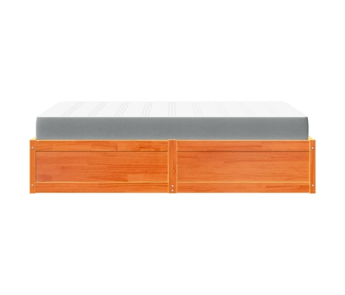 Cama con colchón madera maciza de pino marrón cera 140x190 cm