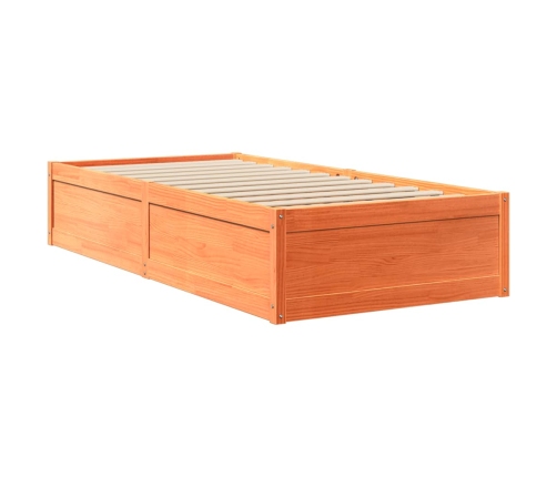 Cama con colchón madera maciza de pino marrón cera 90x190 cm