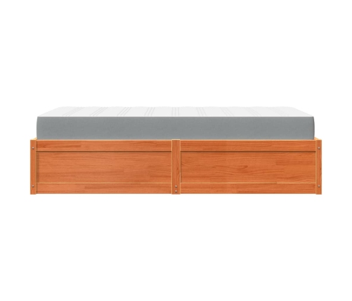 Cama con colchón madera maciza de pino marrón cera 90x190 cm