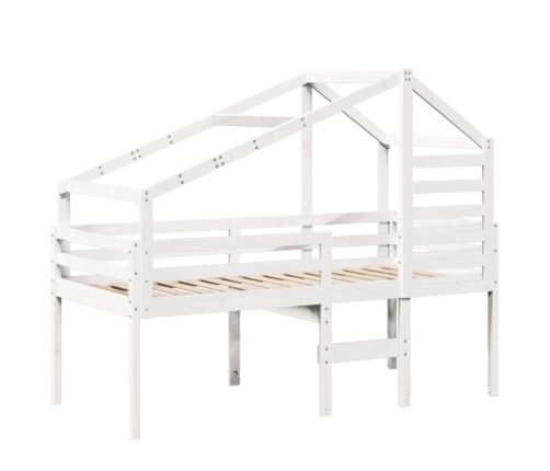 vidaXL Cama alta con techo madera maciza de pino blanca 90x190 cm