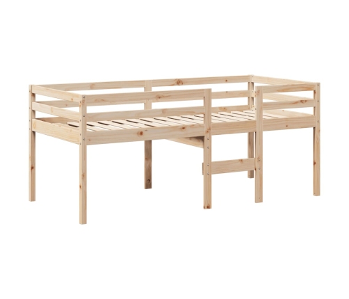 Cama alta con techo madera maciza de pino marrón cera 75x190 cm