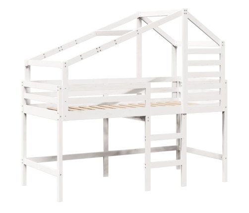 Cama alta escalera y techo madera maciza pino blanca 90x200 cm