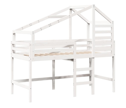 Cama alta escalera y techo madera maciza pino blanca 90x190 cm