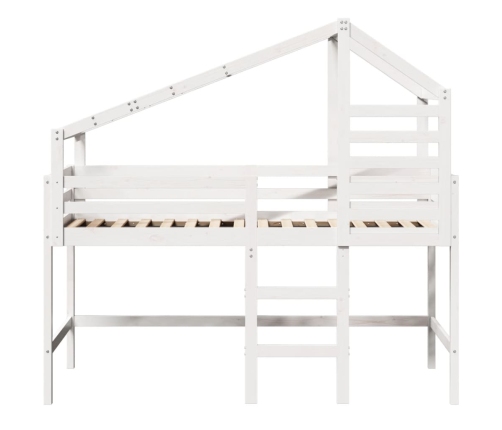 Cama alta escalera y techo madera maciza pino blanca 90x190 cm