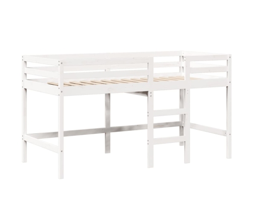 Cama alta escalera y techo madera maciza pino blanca 90x190 cm