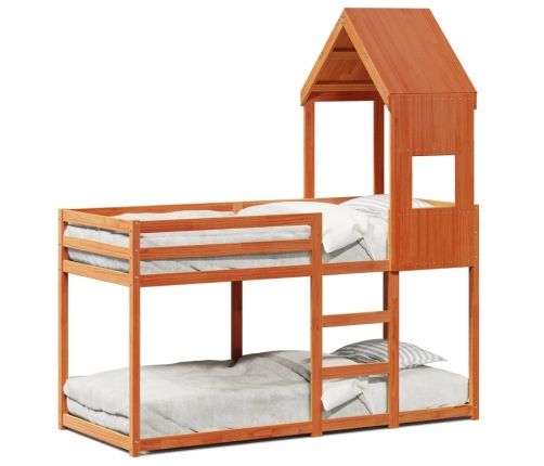 Cama litera con techo madera maciza pino marrón 90x190 cm