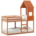 Cama litera con techo madera maciza pino marrón 90x190 cm