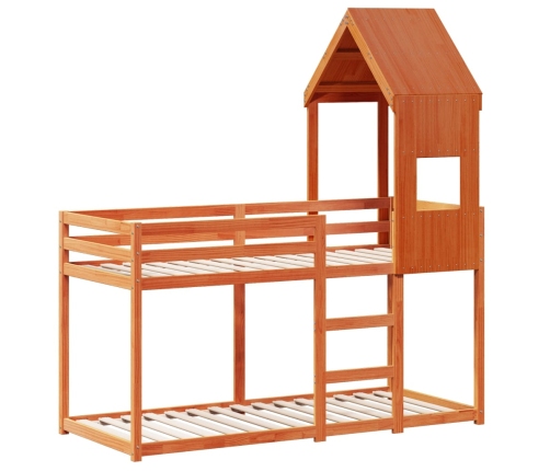 Cama litera con techo madera maciza pino marrón 90x190 cm