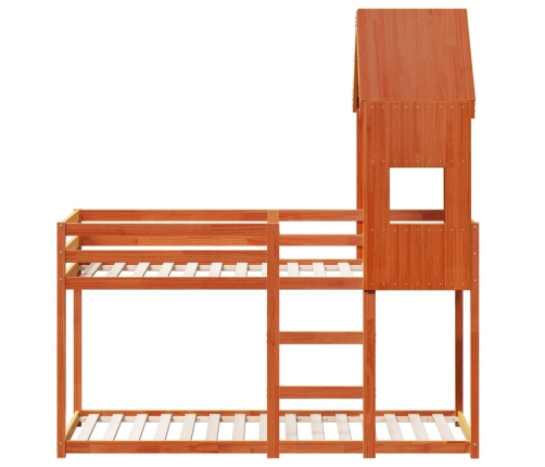 Cama litera con techo madera maciza pino marrón 90x190 cm