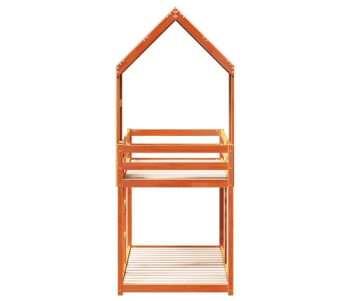 Cama litera con techo madera maciza pino marrón 90x190 cm