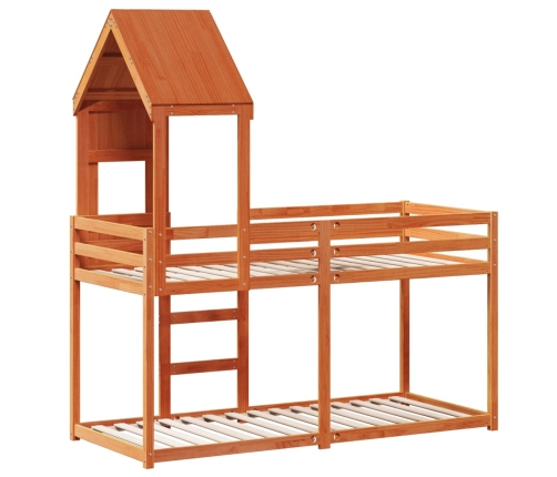 Cama litera con techo madera maciza pino marrón 90x190 cm