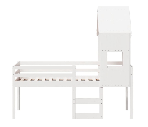 Cama alta con techo madera maciza de pino blanca 90x190 cm