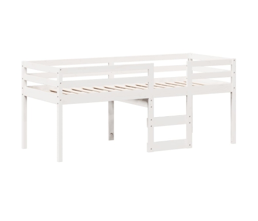 Cama alta con techo madera maciza de pino blanca 90x190 cm