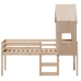 Cama alta con techo madera maciza de pino marrón cera 75x190 cm