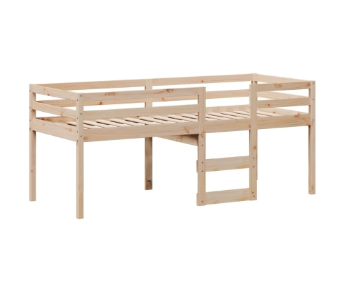 Cama alta con techo madera maciza de pino marrón cera 75x190 cm