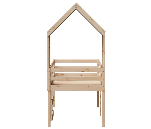 Cama alta con techo madera maciza de pino marrón cera 75x190 cm