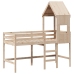 Cama alta con escalera y techo madera maciza de pino 90x190 cm