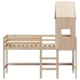 Cama alta con escalera y techo madera maciza de pino 90x190 cm