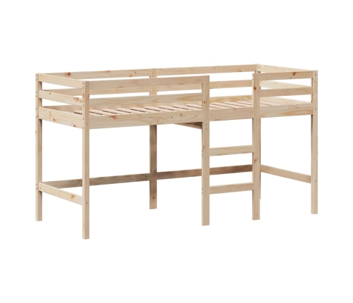 Cama alta con escalera y techo madera maciza de pino 90x190 cm