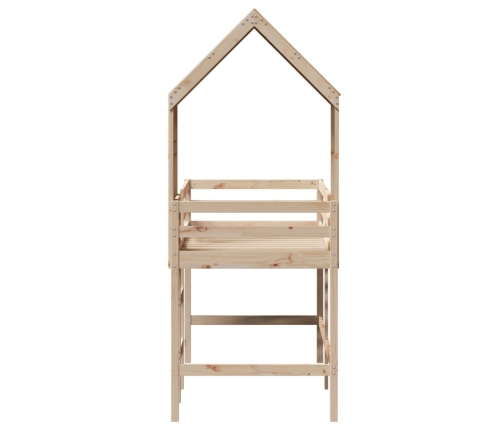 Cama alta con escalera y techo madera maciza de pino 90x190 cm