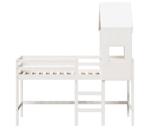 Cama alta escalera y techo madera maciza pino blanca 90x190 cm