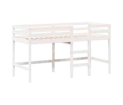 Cama alta escalera y techo madera maciza pino blanca 90x190 cm