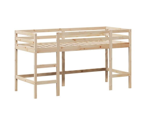 vidaXL Cama alta con escalera y techo madera maciza de pino 90x200 cm