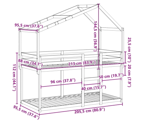 vidaXL Cama con techo madera maciza de pino 90x200 cm