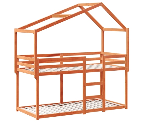 Cama litera con techo madera maciza pino marrón cera 75x190 cm