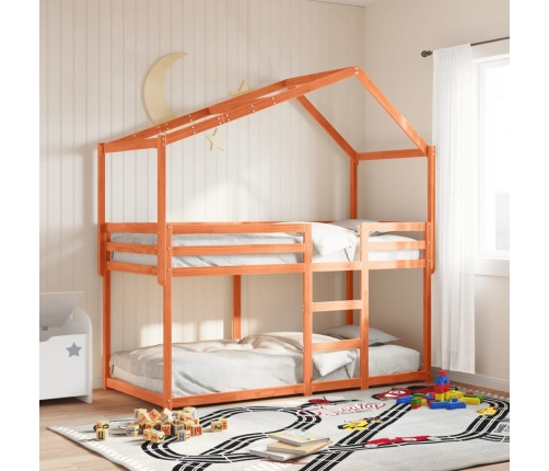 Cama litera con techo madera maciza pino marrón cera 75x190 cm