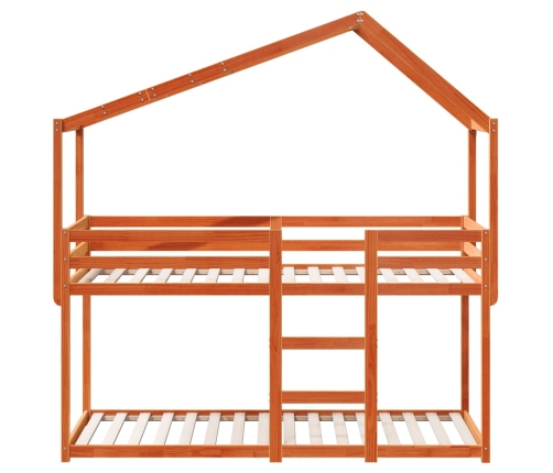 Cama litera con techo madera maciza pino marrón cera 75x190 cm
