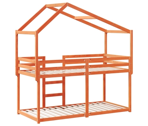 Cama litera con techo madera maciza pino marrón cera 75x190 cm