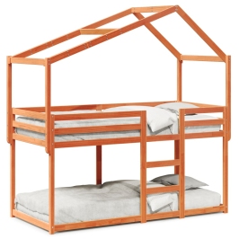 Cama litera con techo madera maciza pino marrón cera 75x190 cm