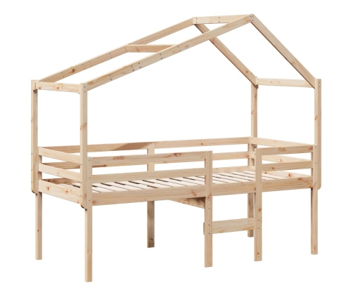 Cama alta con techo madera maciza de pino 90x200 cm