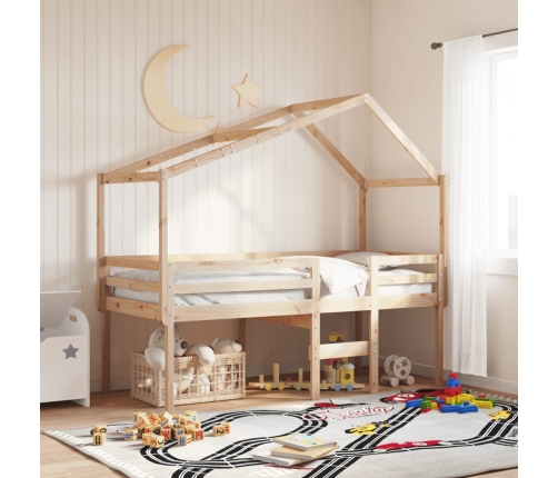 Cama alta con techo madera maciza de pino 90x200 cm