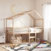 Cama alta con techo madera maciza de pino 90x200 cm