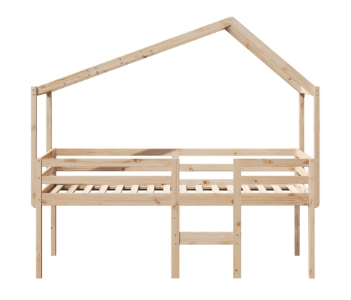 Cama alta con techo madera maciza de pino 90x200 cm