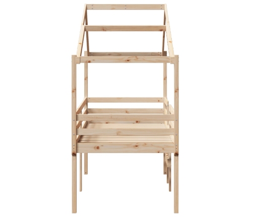 Cama alta con techo madera maciza de pino 90x200 cm