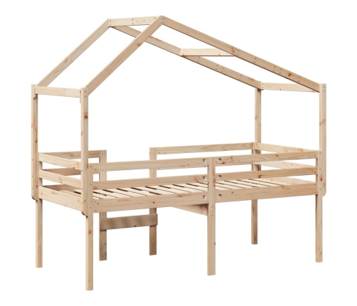 Cama alta con techo madera maciza de pino 90x200 cm