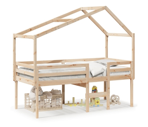 Cama alta con techo madera maciza de pino 90x200 cm