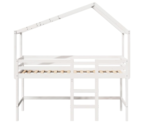 Cama alta escalera y techo madera maciza pino blanca 90x200 cm