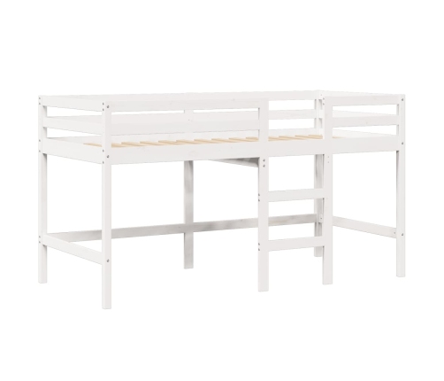 Cama alta escalera y techo madera maciza pino blanca 90x200 cm