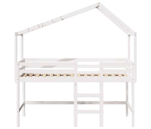 Cama alta escalera y techo madera maciza pino blanca 80x200 cm