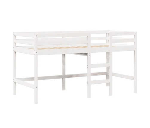 Cama alta escalera y techo madera maciza pino blanca 90x190 cm