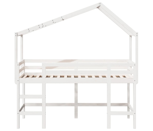 Cama alta escalera y techo madera maciza pino blanca 90x200 cm